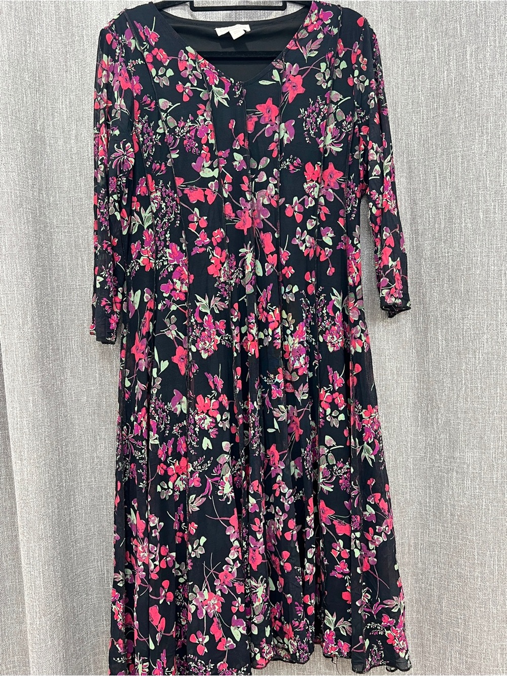 Coldwater Creek Black Dress with Pink & Light Green Floral Print